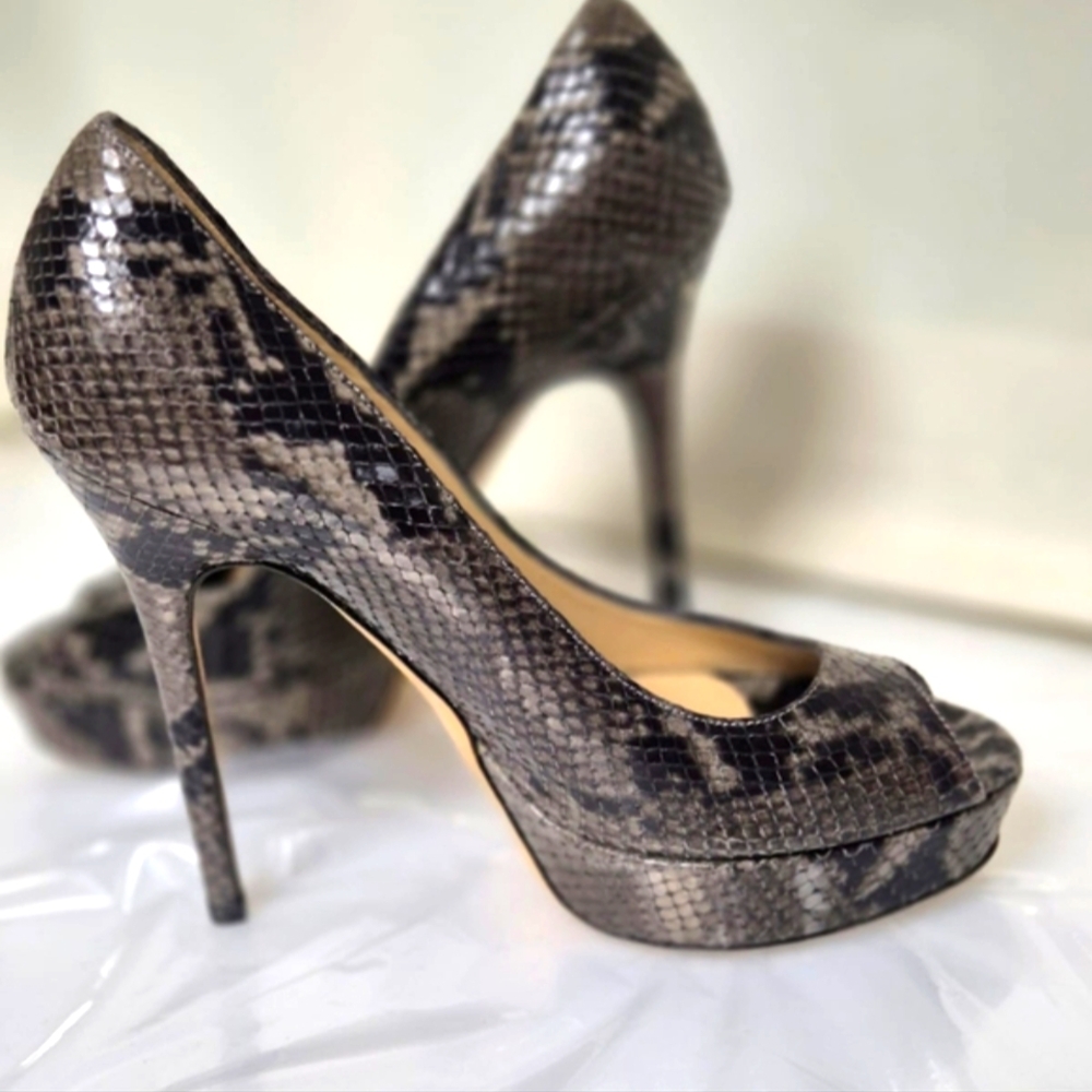 Jimmy Choo Snakeskin Peep Toe Pumps